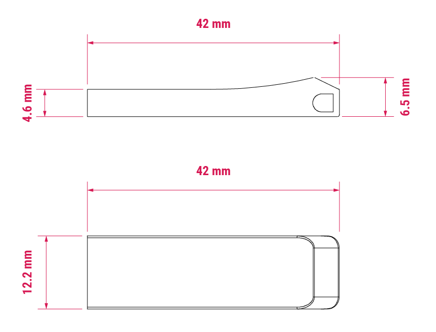 树莓派闪存盘机械示意图；所有尺寸均为近似值且以毫米(mm)为单位；所示尺寸可能变更，不可用于生产目的